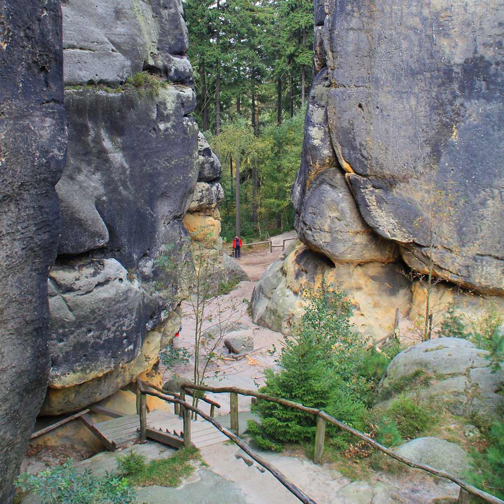Blick auf das beliebte Wandergebiet Großes Schrammtor in der Sächsischen Schweiz